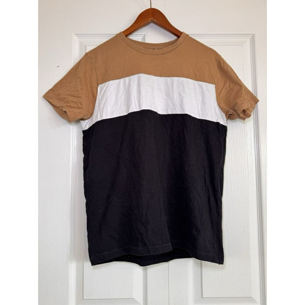 Denim & Flower Ricky Singh Colorblock Tee Tan White Black Mens Medium
